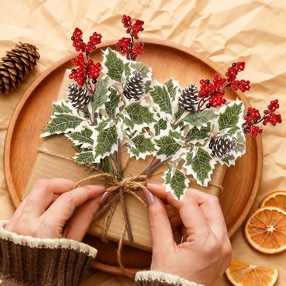 Artificial Plants with Berries Realistic Looking Artificial Greenery Festive Christmas Decor Set with Artificial Holly for Home