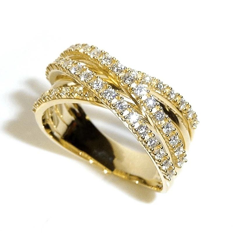 

CAOSHI Trendy Gold Color Cross Ring Lady Wedding Band Party Jewelry with Brilliant Zirconia Fashion Female Versatile Accessories 6