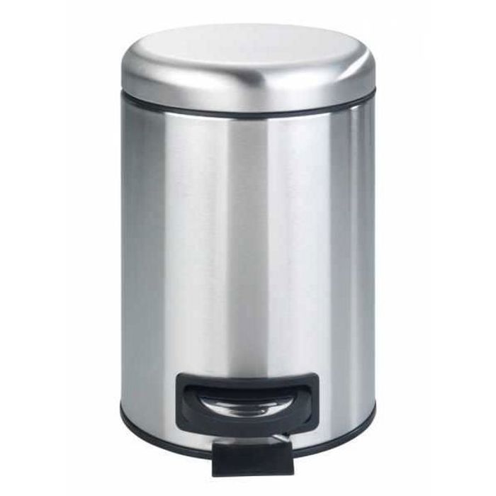 WENKO Poubelle à pédale Salle de bain LEMAN | Petite Poubelle Capacité 3L en Acier Inox Mat | Seau Amovible | 17x25x22,5cm