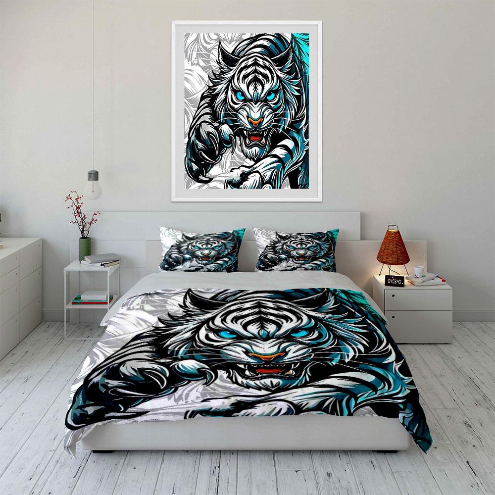 Fierce Tiger Art Decor Set Soft Comfortable Duvet Cover Bedding Set Included 1*Duvet Cover & 2*Pillowcases, Gift