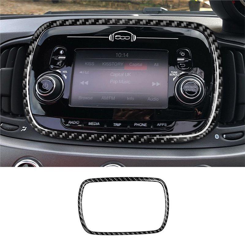 5 Inches Car Navigation Panel Bezel Real Hard Carbon Fiber Trim Sticker For Fiat 500 Abarth 595 2010-2015