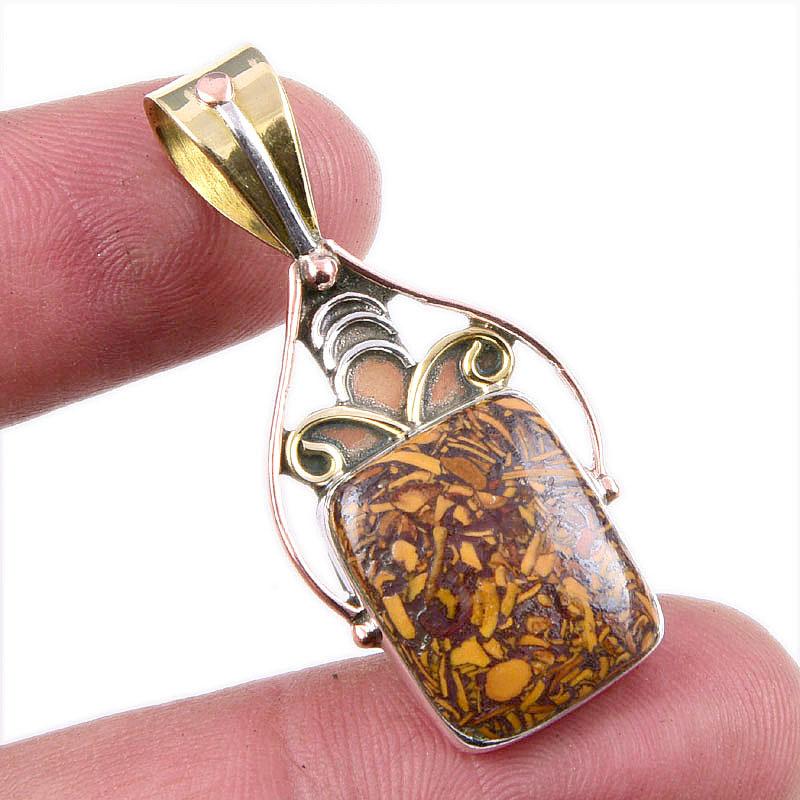 

Natural Maryam Jasper 925 Solid Sterling Silver Gift TwoTone Pendant 1.75 y9v64