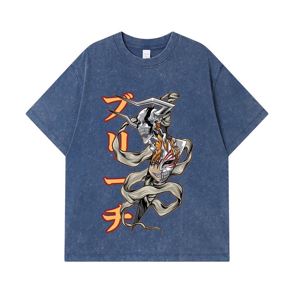 275 GSM Washed T-shirts 100% Cotton Bleach V11 Zankpakuto Print Unisex Heavy Cotton T Shirt