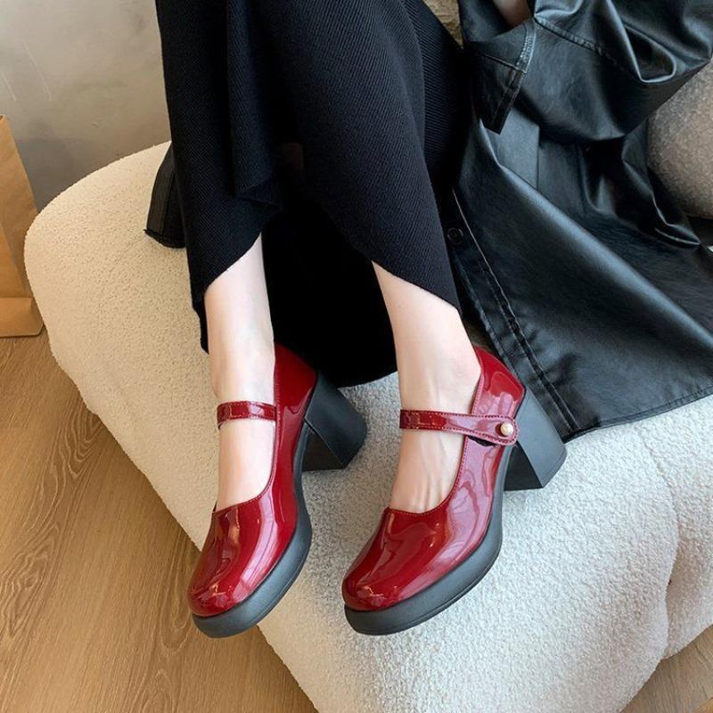 Fashion Comemore High-heeled Single Shoes Solid Leather Fashion Pumps for Women Spring Autumn Platform Mary Jane Heels Women's Shoes