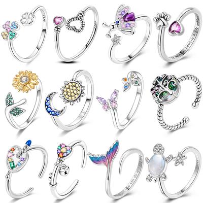 Adjustable Free Size Rings Original 925 Copper Butterfly 4-Leaf Clover Star Firefly Open Size Ring For Women Anniversary Zircon