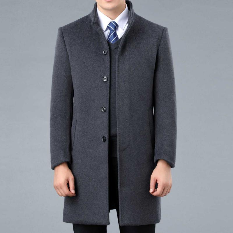 Men's Mid-Length Woolen Winter Coat - New Style, Cashmere-Lined, for Middle-Aged & Dad's Autumn/Winter Wardrobe.