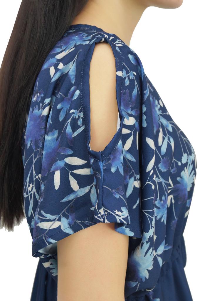 Bimba Women's Drawstring Waist Knee Length Dress Navy Blue Summer Casual