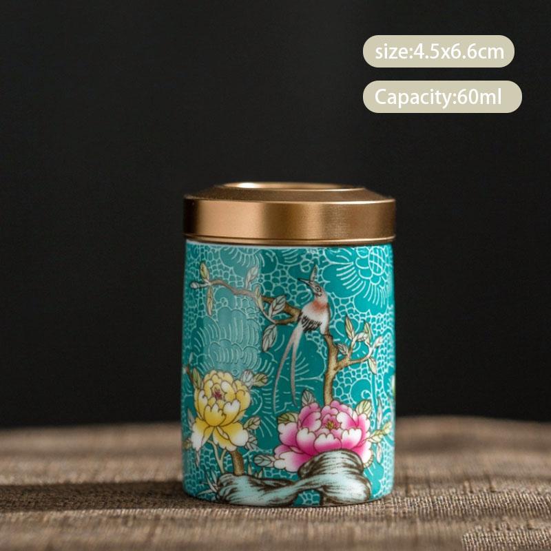 Chinese Enamel Color Flower and Bird Tea Caddy Ceramic Tea Jar Sealed Container Travel Tea Box Coffee Candy Storage Tank Teaware