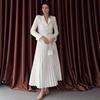 2024 Autumn European & American Solid Color Lapel Suit with Pleated Midi Skirt