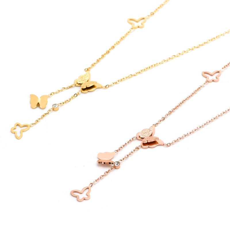 Non-Fading Sweet Fresh Necklace: Titanium Steel Tassel with Diamond-Embellished Multiple Butterflies