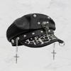 2000s Women Beret Hat Punk Rivet Decors Flat Top Cap Breathable PU Leather Octagonal Hat for Casual and Cosplay Wear