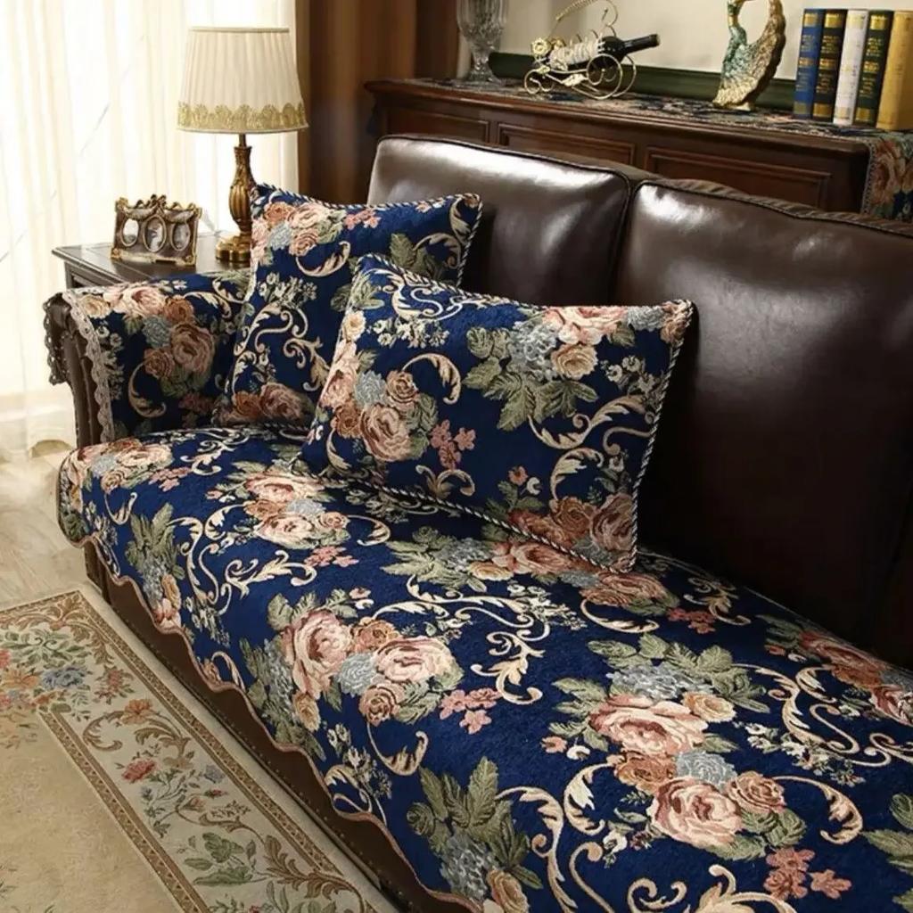 Lace Hem L-shaped Sofa Towel Chenille Jacquard Sofas Cushion Pillowcase European Combination Sofa Cover Anti Slip Wear-resistant