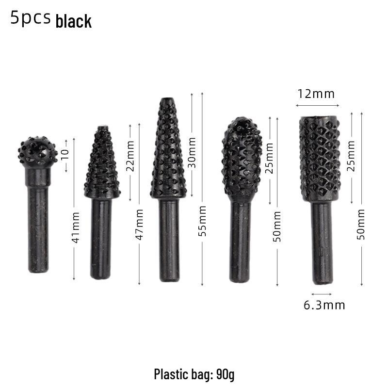 5-Piece Woodworking Rotary Burr Set - Irregular Shape Carving & Grinding Heads