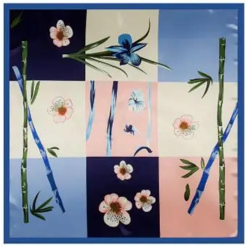 

Fashion Square Scarf New Bamboo Orchid Silk Scarf For Women Hijab Shawl Luxury Brand Foulard Plaid Scarves Wraps For Ladies 90x90cm