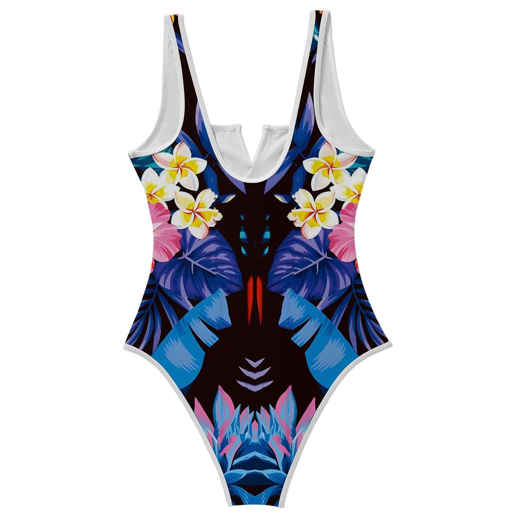 Women's Color-Blocked One-Piece swimsuit With A Sexy V-neck