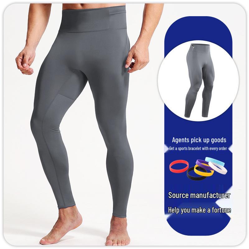 Men's High Waist Zipper Skinny Leggings for Running, Yoga, and Fitness - Warm, Elastic, Autumn/Winter Base Layer Pants
