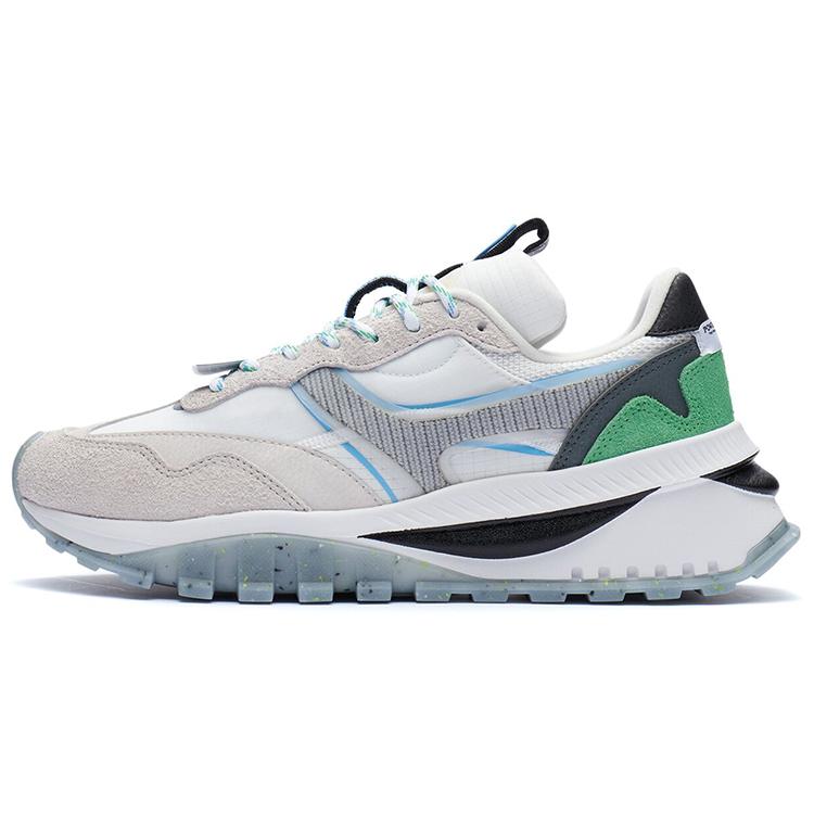 New LiNing Cushioned Slip Resistant Abrasion Resistant Low Top Casual Running Shoes Men's White Sand Gray AGCR445-1