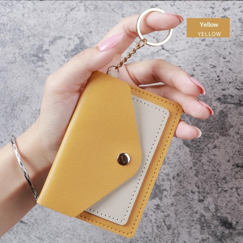 Slim Pu Leather Wallet Business Credit Card Holder Short Purse Leather Id Card Holder Candy Color Coin Case With Keyring