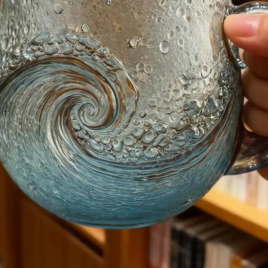 Ocean Wave Glass Mug 12oz Handcrafted Coastal Glassware for Coffee Tea Cocktails Dishwasher Safe