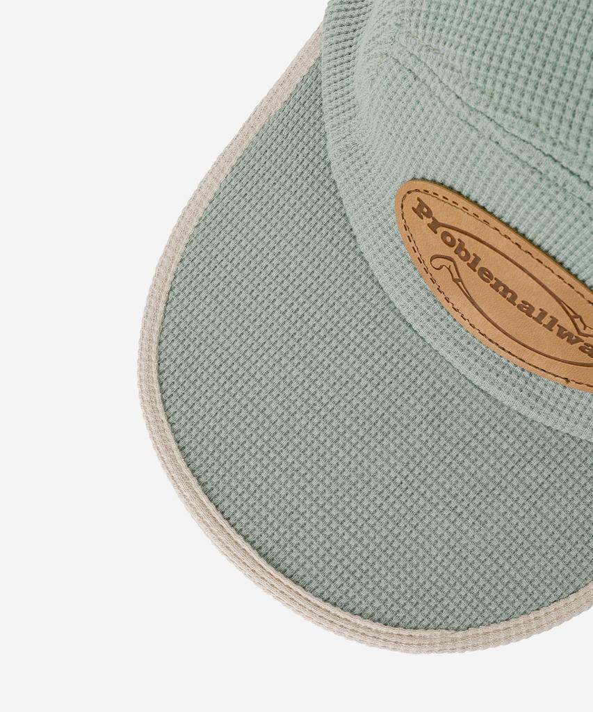 PROBLEMALLWAYS Logo Leather Patch Waffle Camp Cap Pistachio