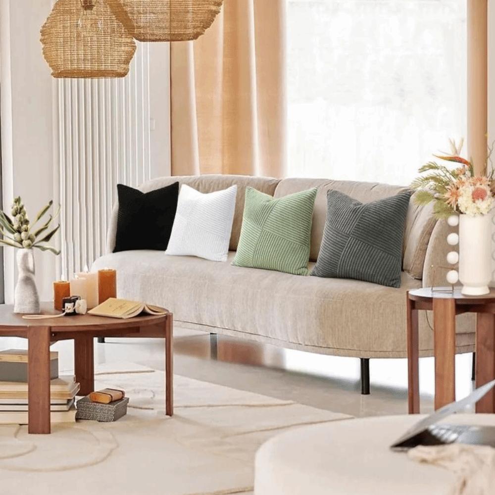 2 Pieces Windmill Design Splicing Cross Throw Pillow Cover Solid Color Corduroy Patchwork Cushion Cover Thickened Wear-resistant