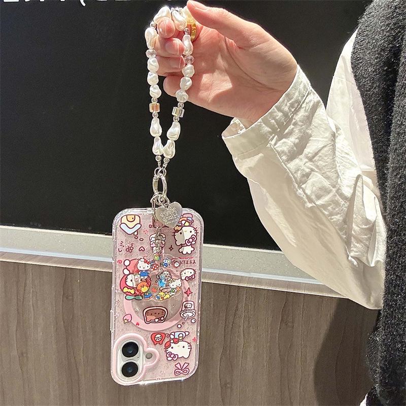 KT Cartoon Glitter Magnetic Phone Case for iPhone 17 Pro Max, 16 Pro, 15 Pro