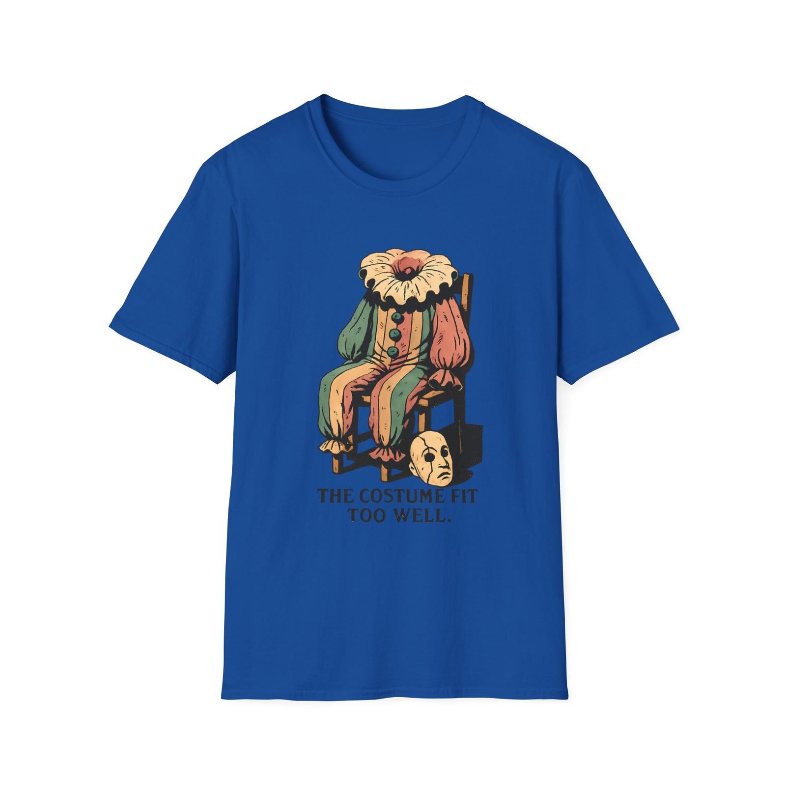Unisex Softstyle T-Shirt Mens Womens Tees Top Vintage Clown Costume Mask Haunted Halloween Fall M