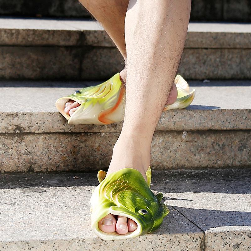 Trendige Fisch-Hausschuhe für Herren: Lustige, Kreative, Rutschfeste, Modische Gesalzene Fisch Flip-Flops für den Außenbereich