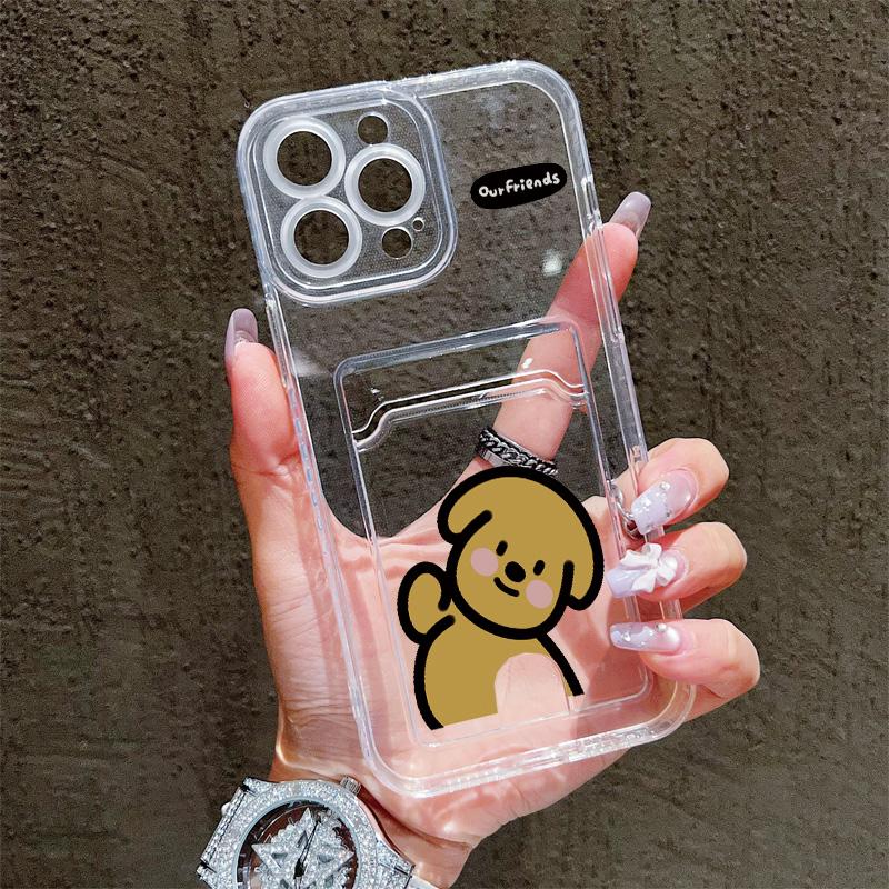 Card Slot Holder Silicone Wallet Pocket Case For Xiaomi Redmi Note 11 12 13 iPhone 17 16 15 Tecno Spark 10C Infinix Note 30 Cover Clear Phone Bumper