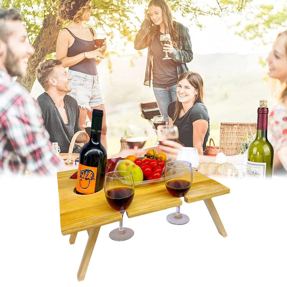 Outdoor Wine Picnic Table Folding Portable Picnic Table and Cheese Tray with Stable Food