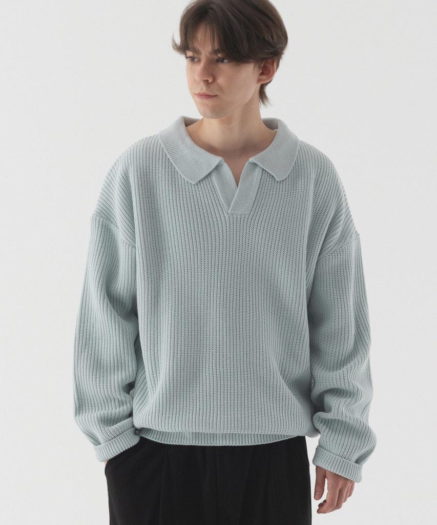 PIANER Open Collar Oversized Hacci Knit (Sky Blue)