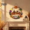 Indoor Outdoor Porch Decorations Halloween Wooden Hanging Sign, Pumpkin Ghost And Witch Elements Decor, Rustic Holiday Wall Sign Style for Front Door