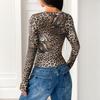 Autumn Vintage Leopard Print Slim Fit Round Neck Pullover Top Long Sleeved Women's T-shirts