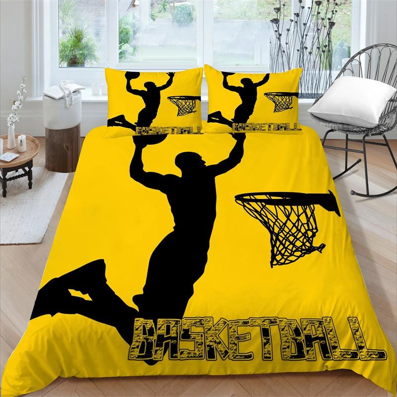 3D Basketball King Queen Duvet Cover Sports Theme Bedding Set for Kids Teens Boys Ball Game Bedroom Decor Soft Comforter Cover