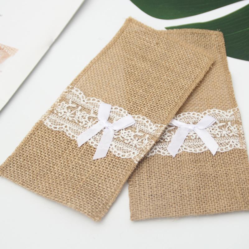 Lace-Trimmed Burlap Cutlery Bag for Weddings & Festivals - DIY Handmade Jute