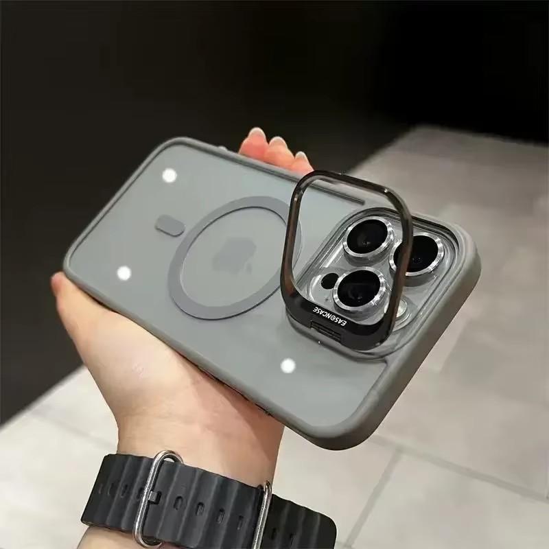 For iPhone 17 Pro Max Luxury Magnetic Shockproof Case For iPhone 15 14 13 12 16 Pro Max Magsafe Stand Glass Lens Protector Cover