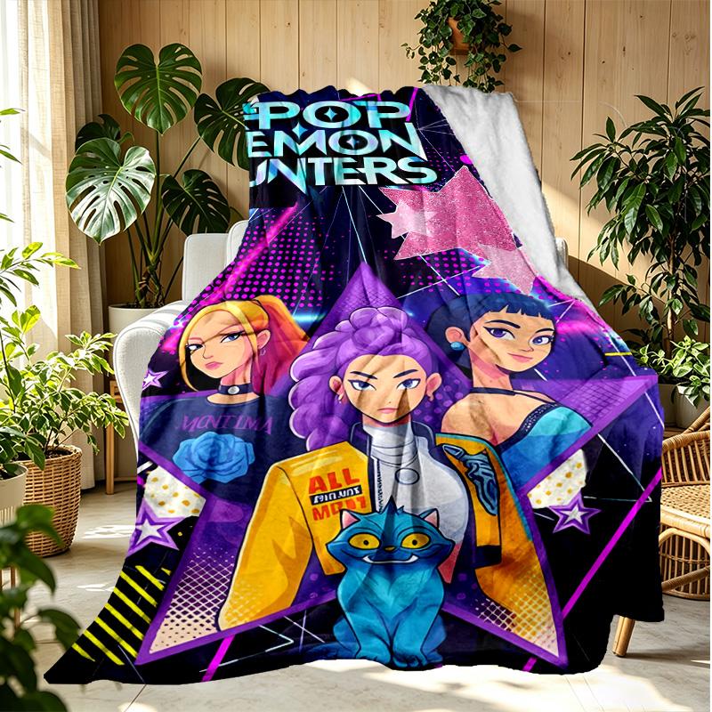 KPop Demon Hunters Pattern Blanket for Home Decoration, Bed, Sofa, Car Travel, Camping, Suitable for All Seasons, Birthday Christmas Gift