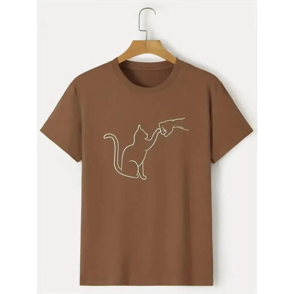 Cat Round Neck T-shirts, Causal Tees, Short Sleeves Tops, Men's Summer Clothing