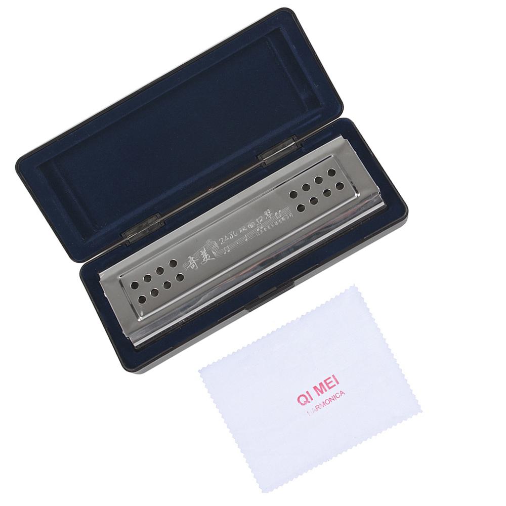 2-in-1 Tremolo Harmonica Mouth Organ Dural Key of C&G 24 Double Holes with 48 Reeds Free Reed Wind