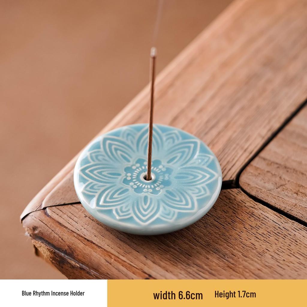 Celadon Lotus Bloom Incense Holder - Ceramic Flower Ornament for Home and Tea Ceremony