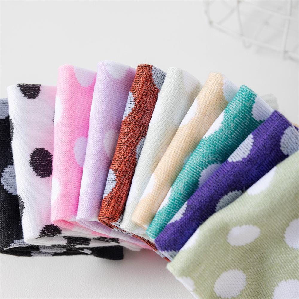 5 Pairs Y2K Polka Dot Women's Ankle Socks Kawaii Cotton Breathable Short Socks White/Black/Purple/Pink (Multi-Color)