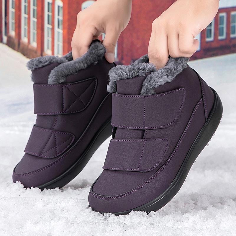 Women Snow Boots Hook‑and‑Loop Men Warm Short Booties Waterproof Non‑Slip Winter Cotton Shoes for Outdoor Walking Big Size 36-47