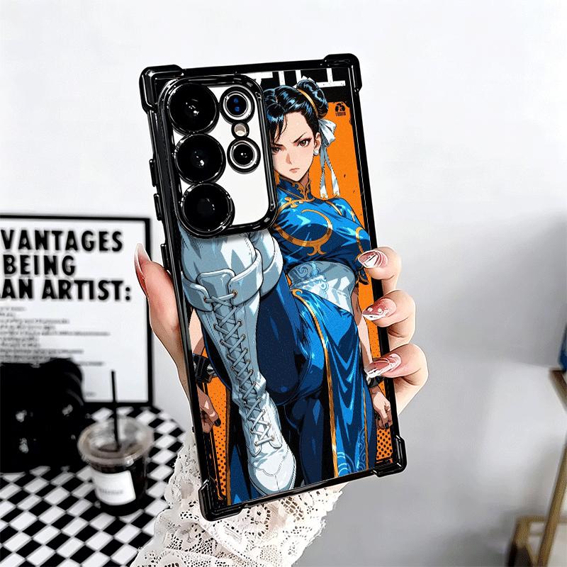 ChunLi S-Street F-FighterS Plating Phone Case For Samsung Galaxy S24 S25 FE S26 Edge S23 Ultra S22 S21 Plus S20 Anti-Fall Airaba