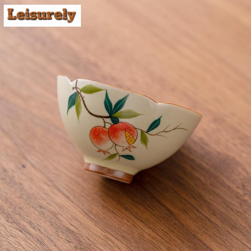2pc/set Cream Ru Kiln Ceramic Teacup Hand-painted Pomegranate Cup Master Single Mug Taste Tea Bowl Chazhan Kung Fu Teaset 50ml