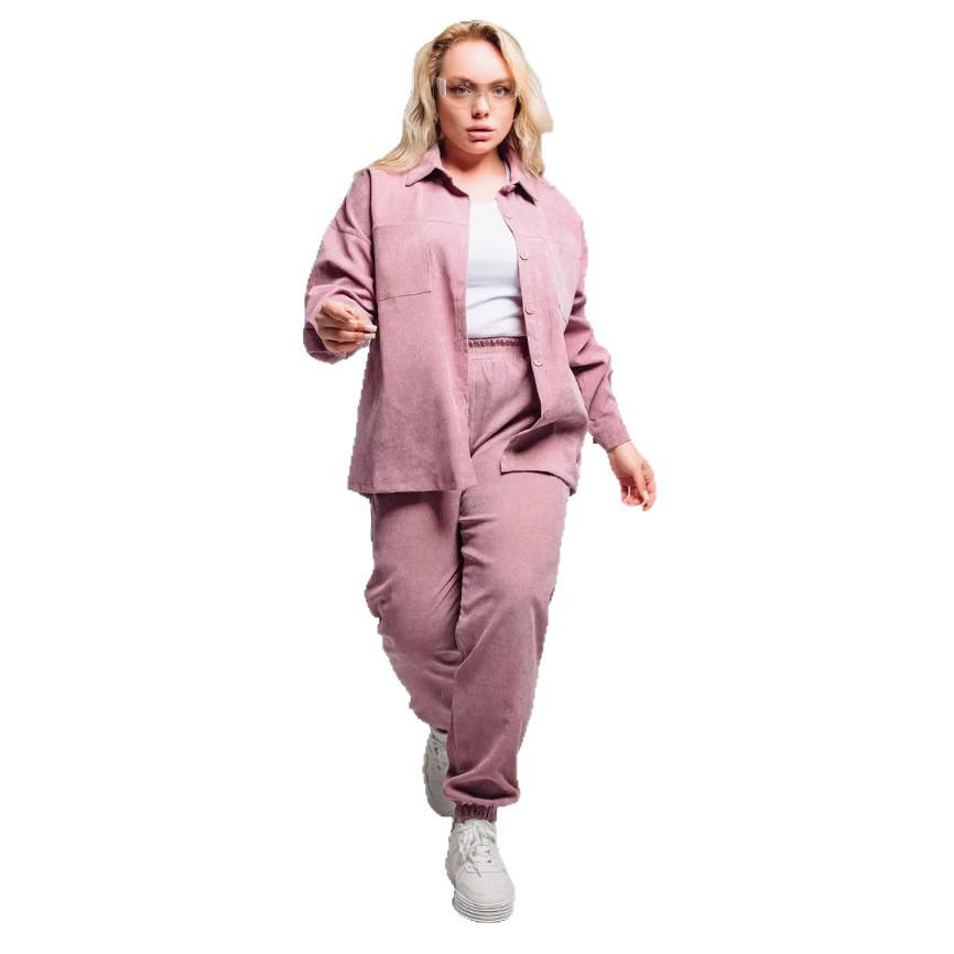 2026 Retro Plus Size Corduroy Lapel Shirt & Loose Pants Set for Women