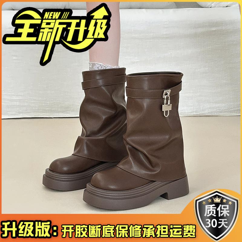 High Heel Martin Boots Internet Celebrity Short Boots Women's Summer Fashion Boots Foreign Thick Heel Leather Boots Retro Versatile Panties