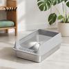 Strapazierfähige Edelstahl-Haustiertoilette Metall-Katzenklo, Kätzchenbox mit hohen Rändern, Auslaufsicheres geruchshemmendes Design, Schaufel inklusive, Nicht