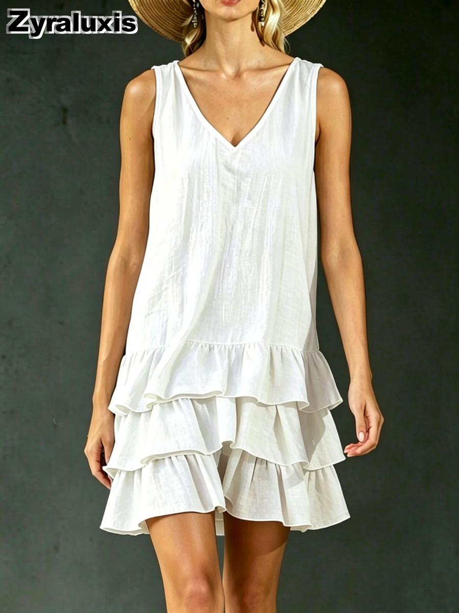 Summer New Sexy V-Neck Cotton Linen Women s Fashion Sleeveless Dress Female Summer Dresses L