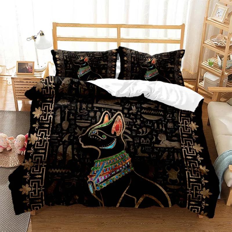 Mystery Egypt Egyptian Golden Anubis Print Bedding Set Duvet Cover with Pillowcase Comforter Bed Single Twin Full Queen Kid Gift