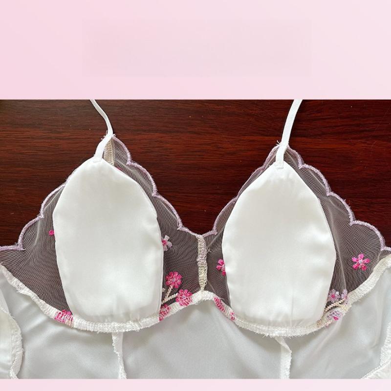 Silky Satin Backless Cami Nightgown Lace Patchwork Lightweight Women's Loungewear 539 Luxurious Breathable Sleepwear for Warm Weather